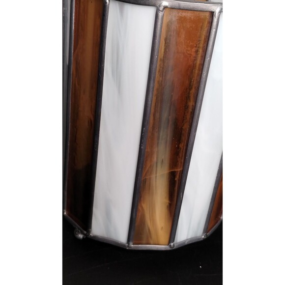 Vintage Marbled Amber & White Leaded Stained Glass Candle Holder 6x5 - Picture 4 of 5